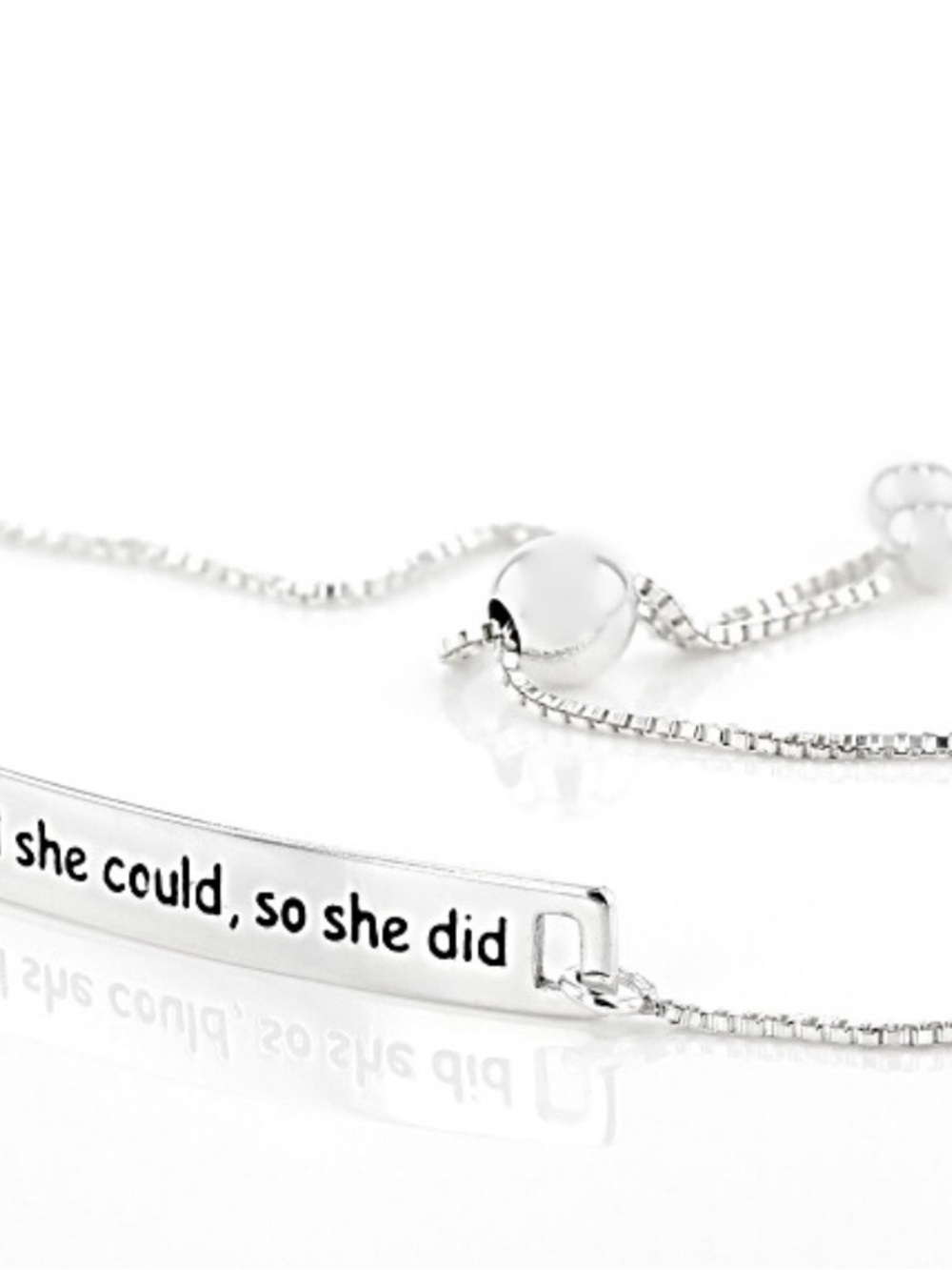 JTV Silver Inspirational Engraved Bar Bracelet - 'She Could, So She Did'
